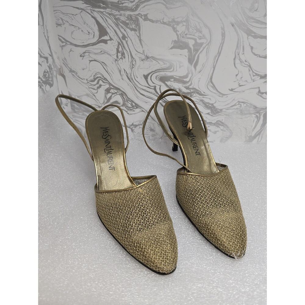 Yves Saint Laurent Women’s Gold Mesh Ankle Strap Heel Shoe Size 7 M - Picture 4 of 10